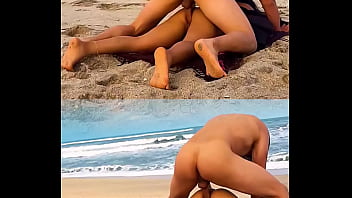 Fitness girl gets surprised by stranger at public beach and has sex with him