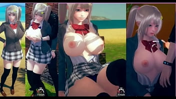 A cheerful and optimistic AI character enjoys an erotic video featuring a blonde with enormous breasts in a realistic 3D erotic game